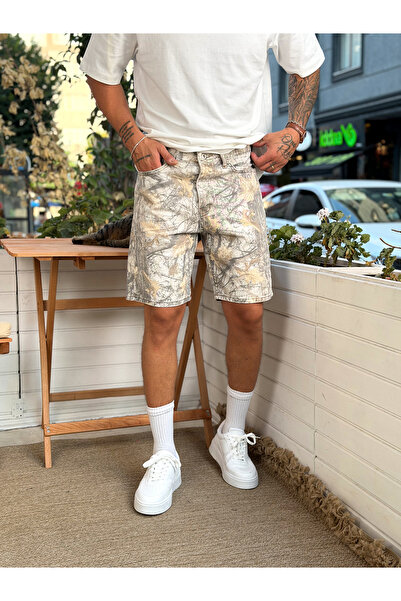 manch collection Camouflage Patterned Denim Shorts
