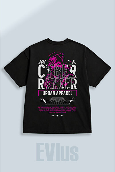 EVIus Oversize Cyber ​​Ranger εμπριμέ μπλουζάκι από 100% βαμβάκι με λαιμόκοψη...