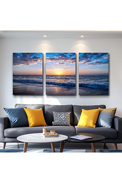 HOME MODE Ocean Sunset Beach 3 Piece Gallery Wrapped Canvas Wall Art | 3x 30x...