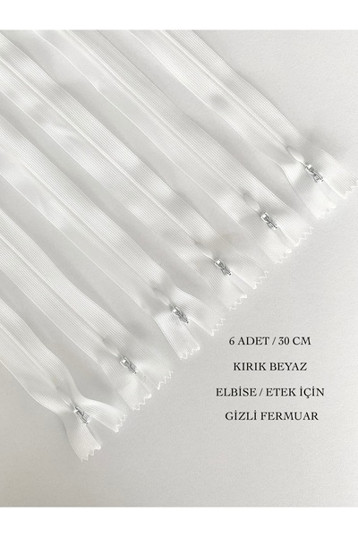 seyranat 6 Pieces Off-White 30 Cm, Hidden Zipper for Dress, Skirt, Evening Dress