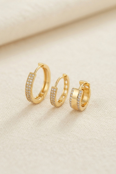 Mega Bazaar Set of 3 Gold Color Hoop Model Earrings