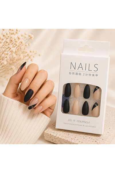 Takıtolia Zelüx - Siyah Tonlu - 24 Adet Yapıştırma Tırnak Sanatı Seti Nail Art