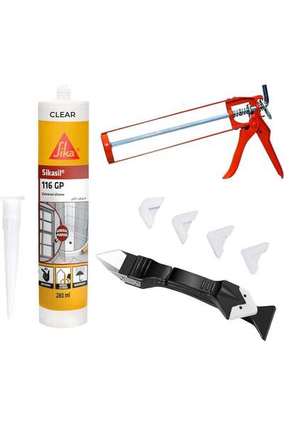 Duravel Clear Silicone Sealant, Gun and Scraper Kit - Sika Sikasil 116-GP Uni...