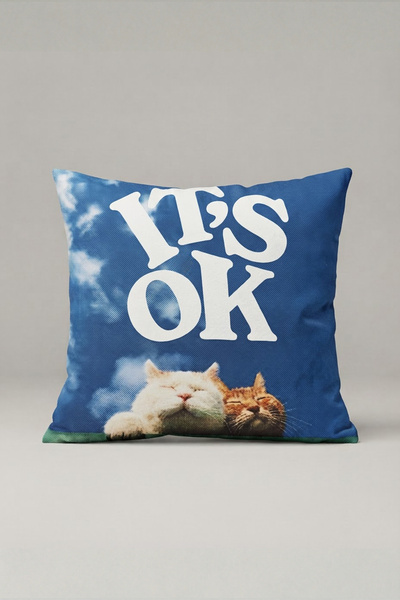 Generic Brand غطاء وسادة أزرق بتصميم قطة نائمة وكتابات "It's Ok" 306 - تصميم ...
