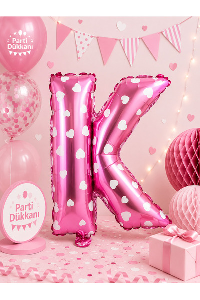 Parti Dükkanı 16 Inch 36 cm Polka Dot Pink Letter K Foil Balloon Birthday Nam...