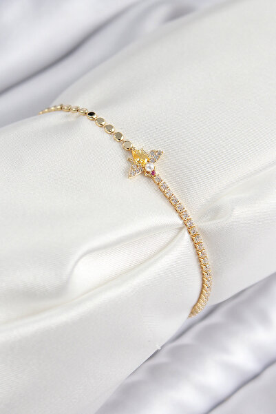 Mega Bazaar Brass Zircon Stone Bee Model Crushed Chain Gold Color Women's Bra...