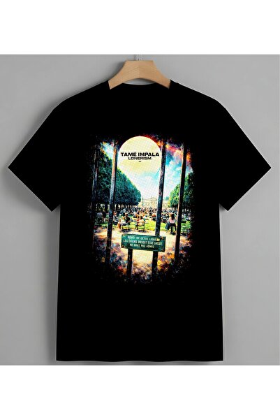 tame impala lonerism sanat Baskılı Unisex Erkek Kadın Oversize Tişört Siyah