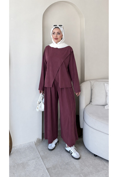 Miraydın Butik بدلة نسائية سيمترية مع بنطلون M2633 - أرجواني