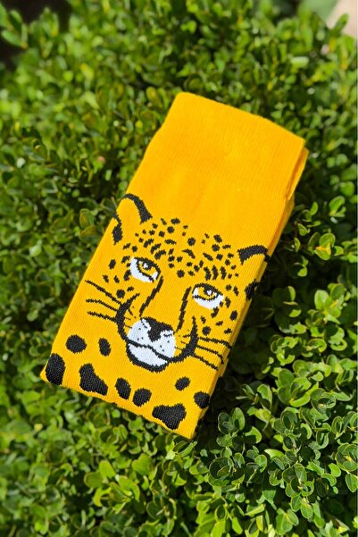 LouSocks جوارب صفراء صلبة بنمط الفهد للجنسين