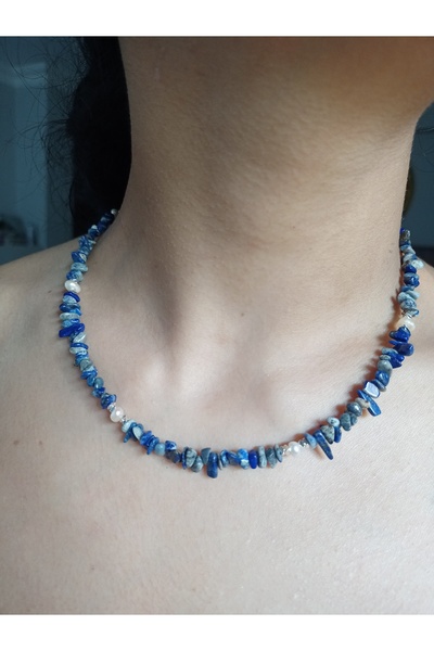 Mudita Tasarım İnce kırık gerçek doğal lapis lazuli , gerçek doğal tatlı su i...