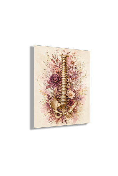 GAAGART Temperli Cam Tablo Pembe Çiçekli Anatomik Omurga Klinik Duvar Dekoru