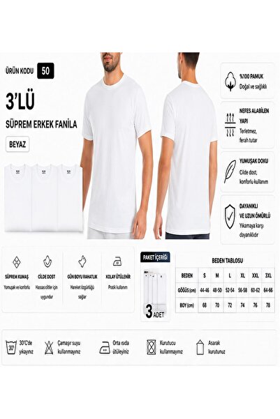 Yıldız Çamaşır Men's Single Jersey Doctor Collar 100% Cotton Undershirt (50-5...