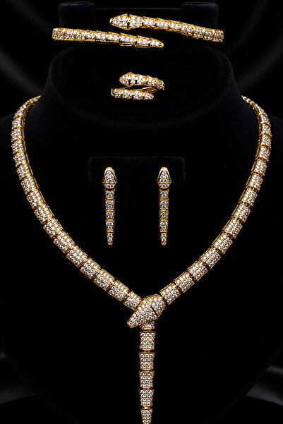 Otto Man Steel Jewelry Altın Kaplama Zirkon Taşlı Gold Su Yolu Kolye Küpe Yüz...
