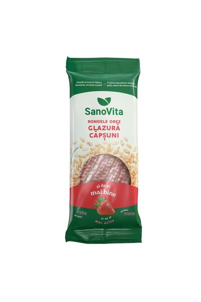 Sano Vita Inele de orez cu glazură de căpșuni 66g