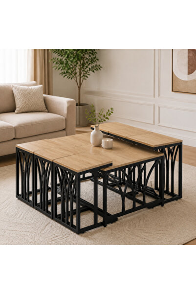 on home طقم شاي خشبي بتصميم عصري وقاعدة معدنية (1+6)