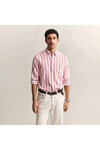 Gant Erkek Pembe Regular Fit Çizgili Logolu Gömlek