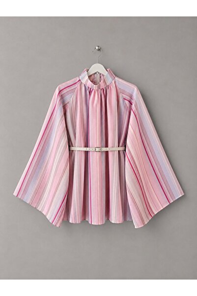 feiruz Pastel Çizgili Yarasa Kol Oversize Bluz