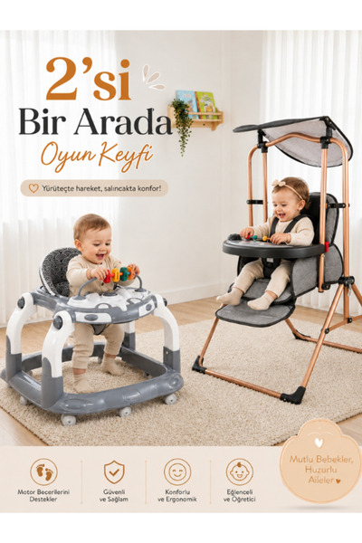 modabebekler Yürüteç Katlanır Salıncak Seti Müzikli Oyuncaklı 8 Tekerli Güven...