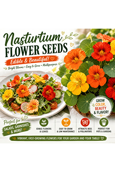Bloom & Sow Seed بذور ناستورتيوم متعددة الألوان - مناسبة لتغطية الأرضيات في ا...