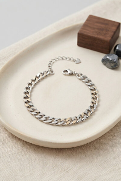 Clariss 316L Steel Cuban Chain Model Silver Color Men's Bracelet