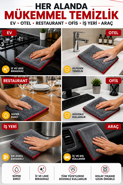 SİLVER HOME 10'lu Çok Amaçlı Mikrofiber Temizlik Bezi Süper Emici İz ve Leke Bırakmaz Tüy Bırakmayan Ev Otel Restoran Ofis İş Yeri Araç