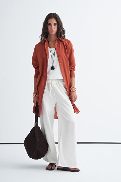 EBU Prive Women's Organic Cotton Loose-Fit Palazzo Trousers Ecru