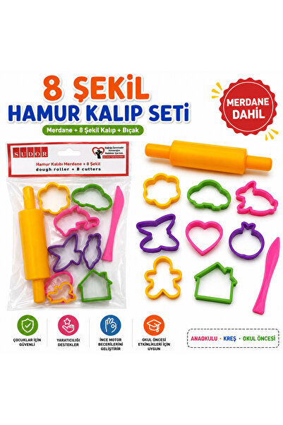 Südor Hamur Kalıp Seti 8 Şekil + Merdane ve Hamur Bıçağı | Oyun Hamuru Kalıpl...