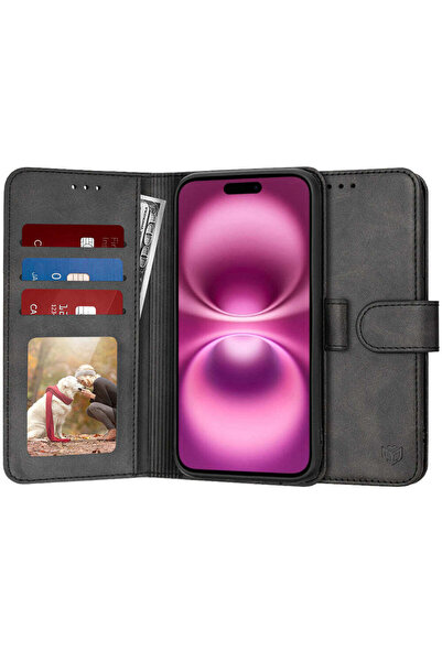 Techsuit Husă pentru iPhone 16 Plus, tip agendă, negru - negru