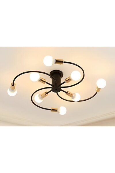 Laleluli Candelabru modern, negru, curbat, cu 8 brațe din aluminiu, 75 cm