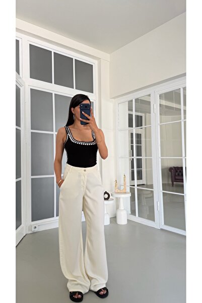GAUS CO Krem Yıkamalı Tencel Denim Pantolon GAUS-01786