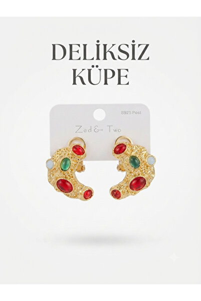 1PARÇAMAVİ Women's Earring with Non-Perforated Compression Clip - Sultan Earring