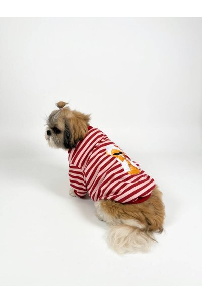 For a Fur Teddy Bear Printed Striped Dog T-Shirt Dog Sweater Dog Outfit