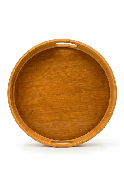 NATUREL DEKOR Bamboo Round Tray with Self-Adhesive Handles 35X5 cm - Decorati...