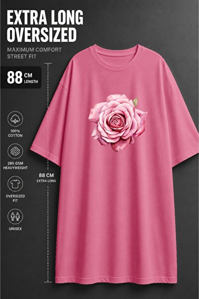 classy moda Γυναικείο μπλουζάκι με στάμπα σε ροζ τριαντάφυλλο, εξαιρετικά μακ...