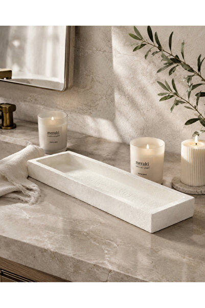 Lazuran Studio Rectangular decorative tray 32 cm — white mineral finish, hand...
