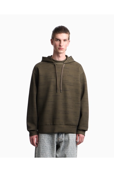 Emporio Armani Men's Comfortable Fit Logo Detailed Hooded Long Sleeve Khaki S...
