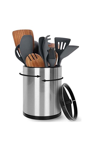 Arabest Kitchen Utensil Holder,360° Rotating Stainless Steel Flatware Organiz...