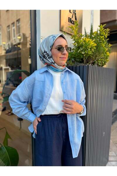 QOOQ STORE 26SS227 Pera Kadın Gömlek Bebek Mavi