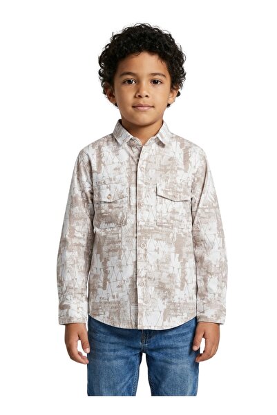 Babyqlo Boys Beige Printed Pocket Shirt