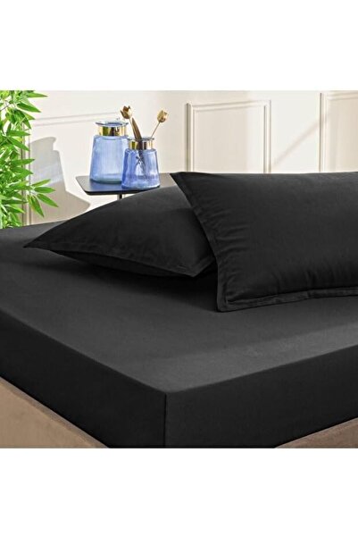 Yıldızan Albemo Color Dreams Plain Cotton Satin Bed Sheet Set, Black, Double ...