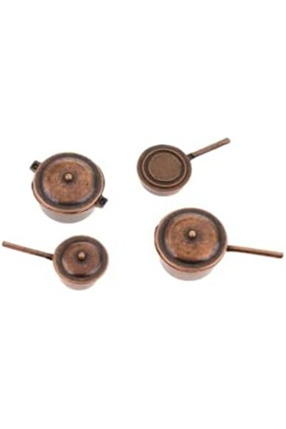Yıldızan Albemo Exe Miniature 4 Pcs Metal Pot Pan Set Doll House Children's T...