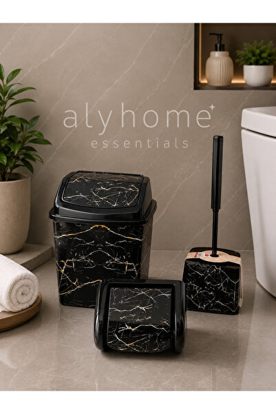 Alyhome Σετ WC 3 τεμαχίων: Κάδος απορριμμάτων, θήκη χαρτιού WC + βούρτσα