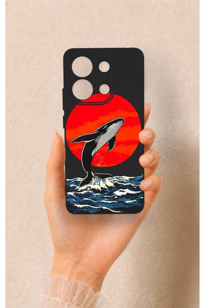 Vip Case حافظة سيليكون بنمط الحوت الأحمر متوافقة مع هاتف Redmi Note 13 4G