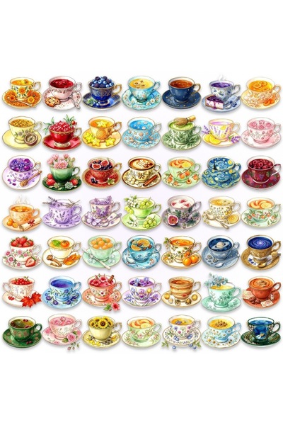 Choice 50PCSX2 50/100PCS Cartoon Tea Cup PET Transparent Beverage Stickers Ph...