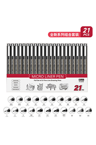Choice1 21pcs Pigment Liner Fineliner Pen Micron Style Waterproof Fade-Proof ...