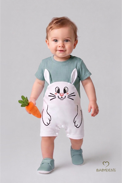 BABYDEN'S بدلة أطفال أولادي مطبوعة على شكل أرنب مع شورت، مصنوعة من القطن بنسب...