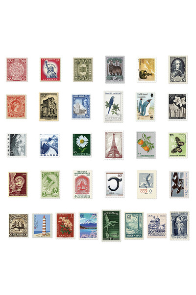 Choice 64PCS 64Pcs Vintage Postmark Doodle Stickers Retro Stamp DIY Decals fo...