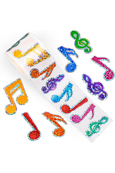 Choice Musical Note-3cm 500 Pcs Colorful Musical Notes Stickers Roll Holograp...
