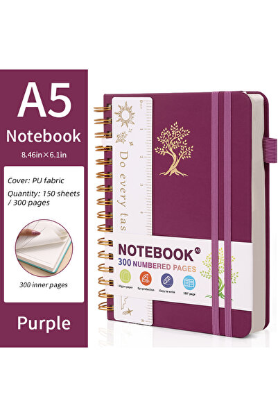 Choice1 purple A5 Hardcover Spiral Bound Notebook Journal 300 College Ruled N...