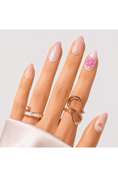 Takma Takma Renkli Nail Art Kısa Badem El Yapımı Jel Takma Tırnak KKBD-3507 P...